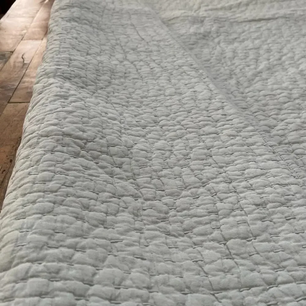 Pottery Barn Pick-Stitch Cotton Linen Blue Green Quilt 104